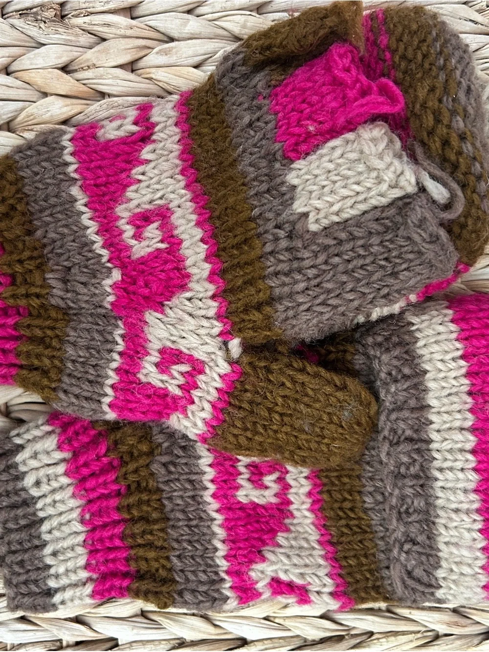Wool Blend Convertible Glittens Flip Top Mittens Fingerless Gloves Hot Pink Brow